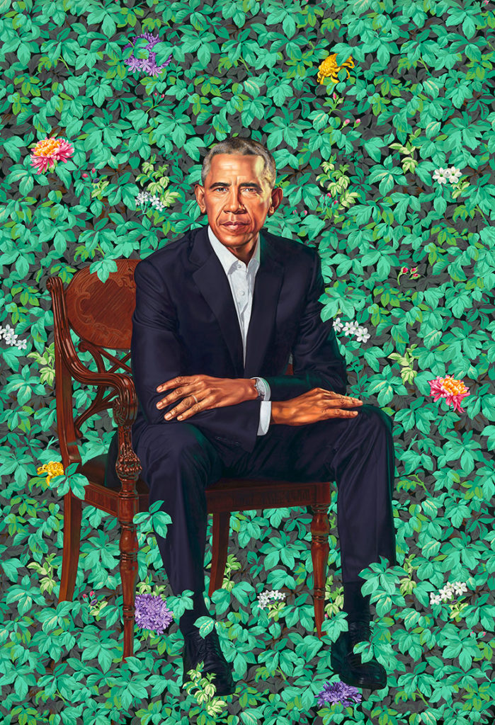 Barack Obama's portrait is very green